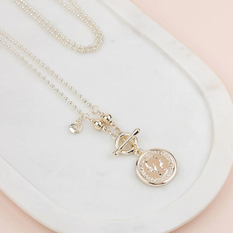 Gold T-Bar Coin Necklace