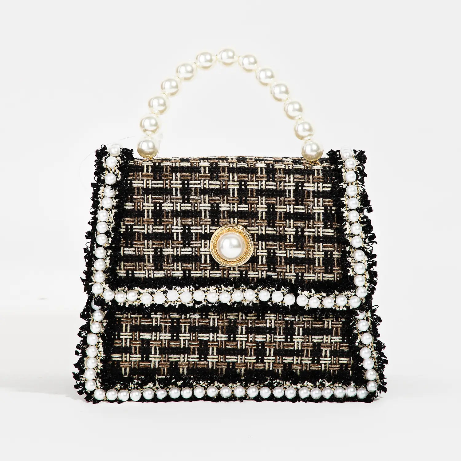 Pearly Studded Woven Handbag