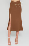 Chain Detail Stretch Fabric Midi Skirt with Split