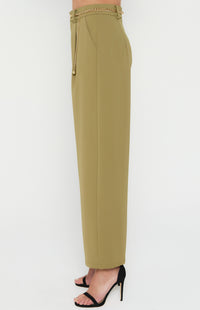 The High Waisted Pants with Chain Belt Detail- Olive