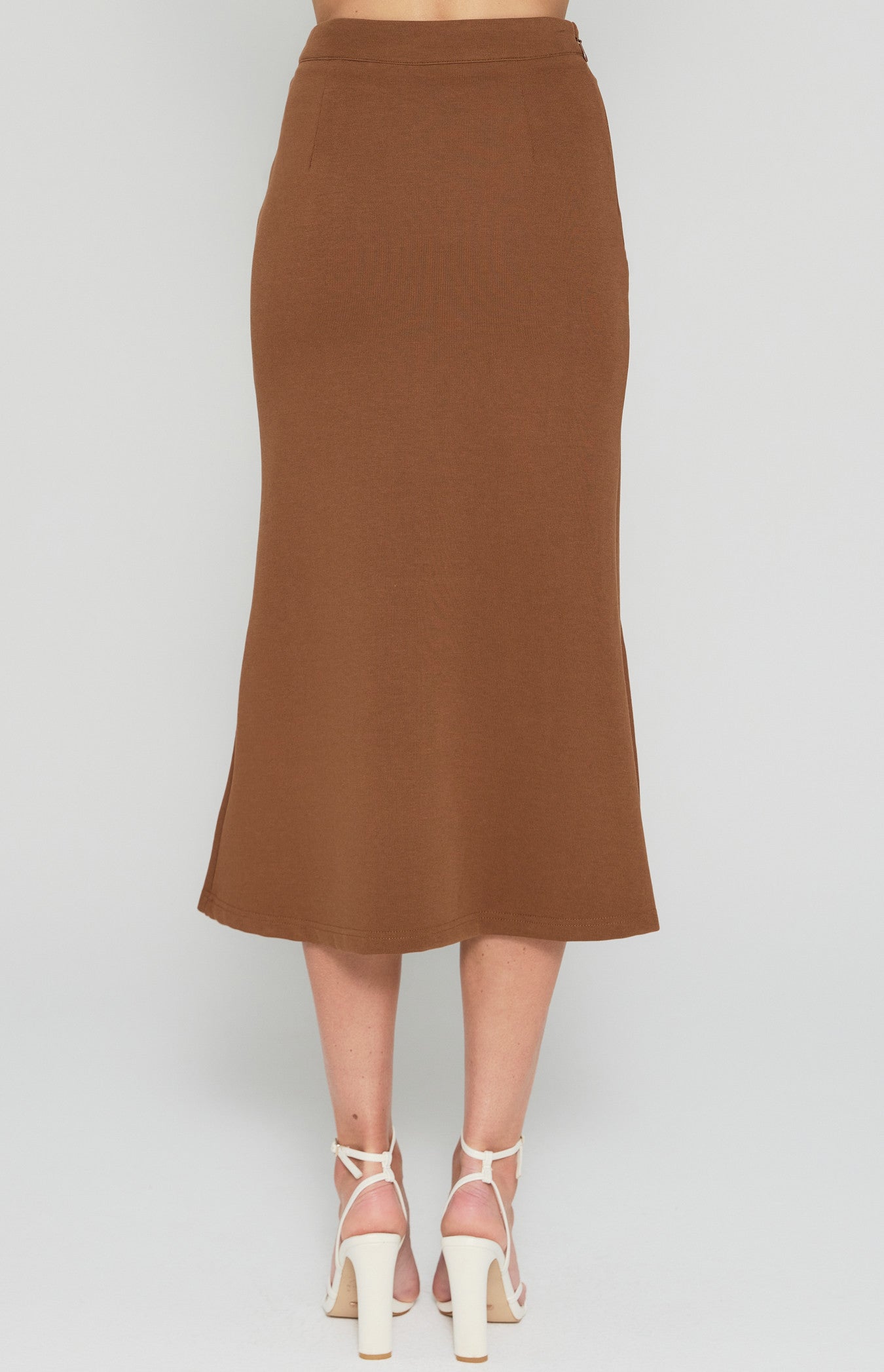 Chain Detail Stretch Fabric Midi Skirt with Split