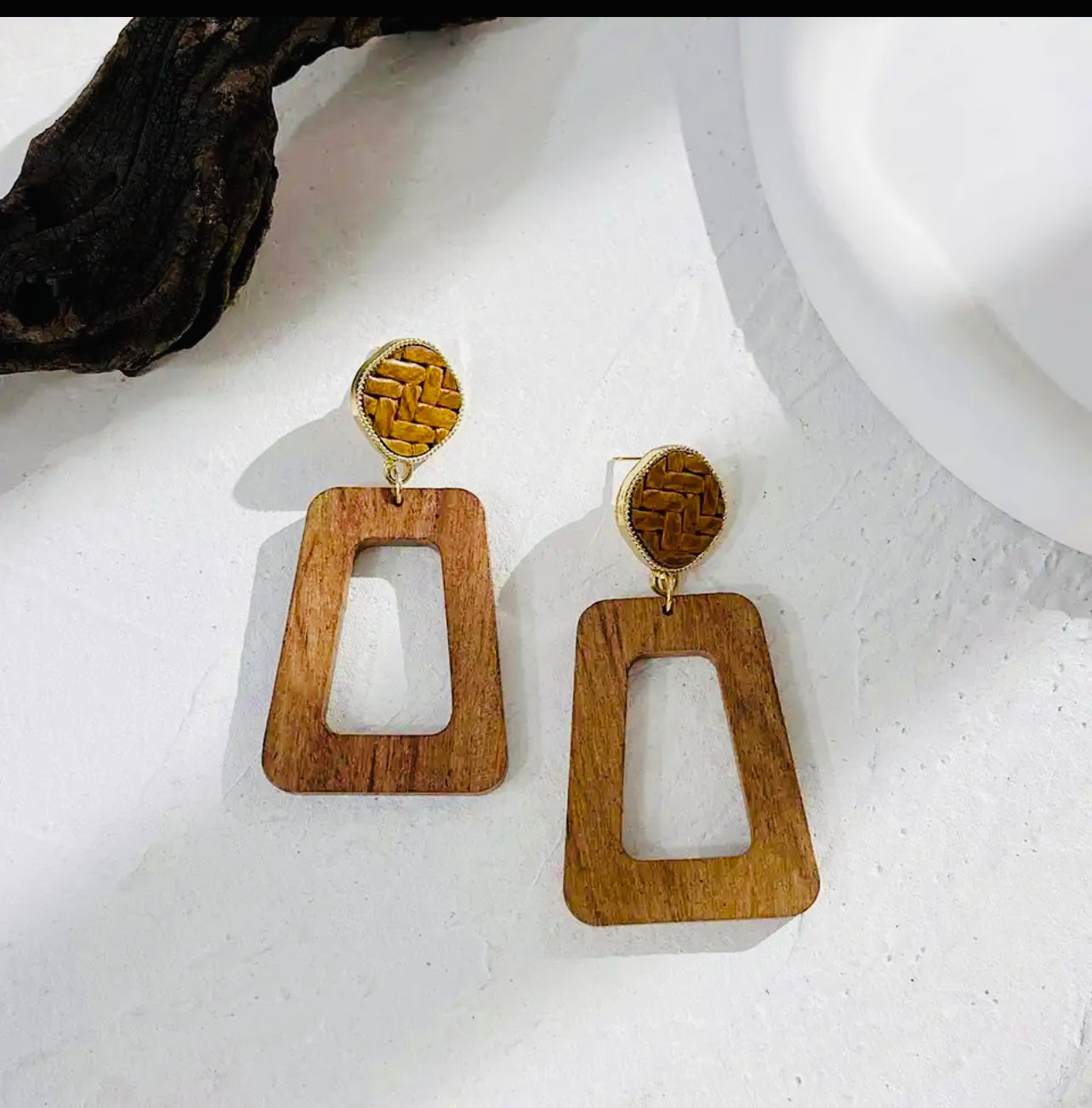 Vintage Wood Drop Earring
