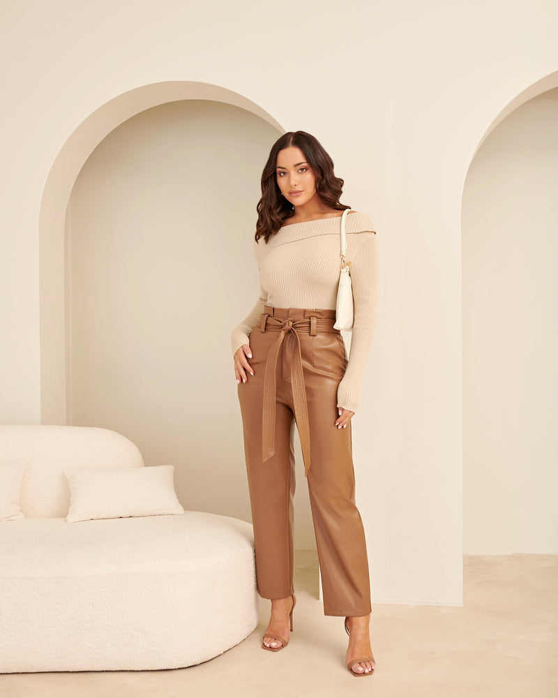 Phoenix Faux Leather Pants- Brown